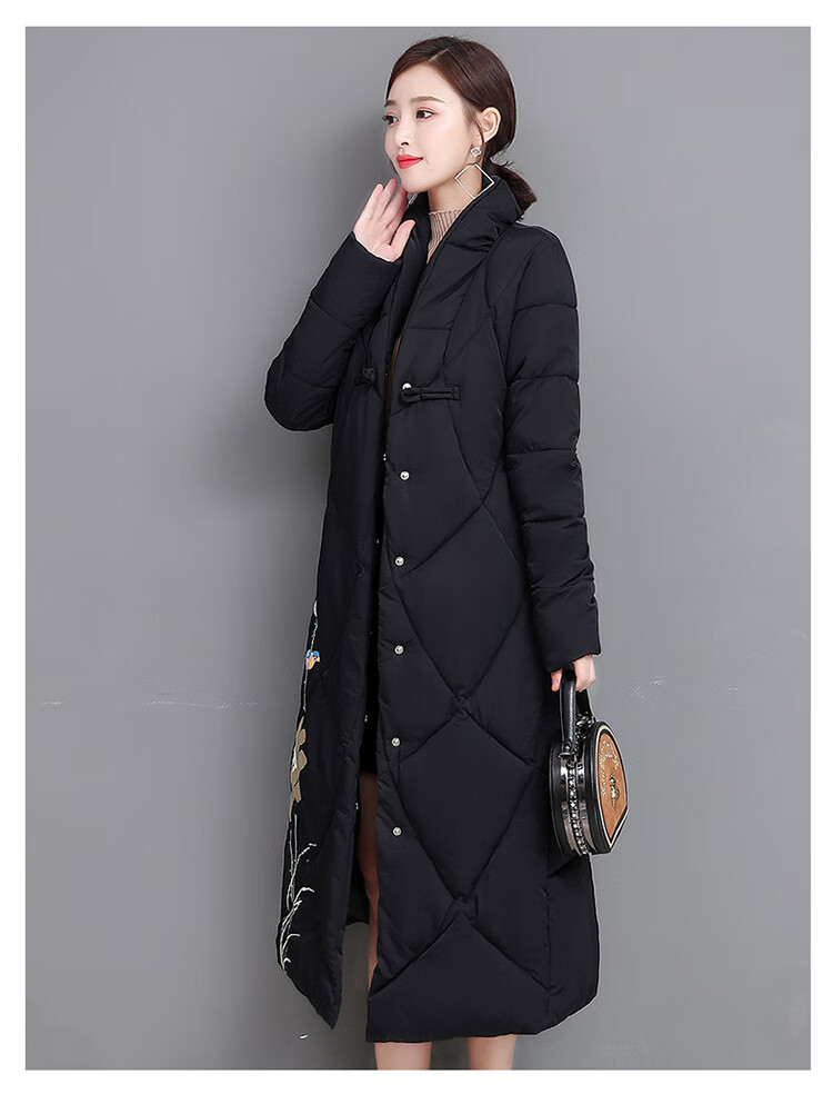 女士复古中国风加长棉袄冬装中国民族风长款过膝棉女加厚外套定制时尚