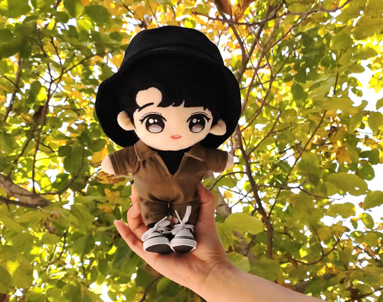 25厘米肖战玩偶连体服娃衣王一博工装裤毛绒玩具娃娃帽子diy衣服黑