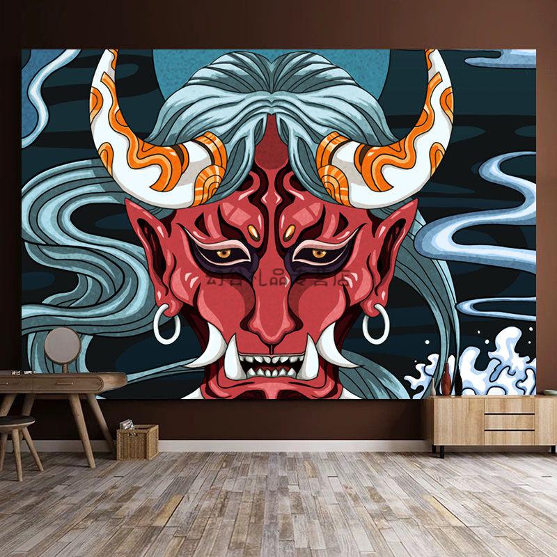 网红日式浮世绘般若背景布直播间卧室宿舍房间装饰装扮挂布nn wl01 宽