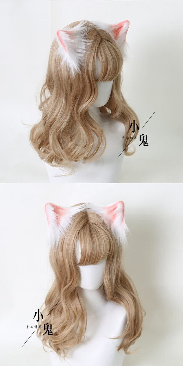 手作猫耳动物耳朵发夹ita仿真兽耳朵拍照猫佣发箍cos狼犬耳娘 全黑耳