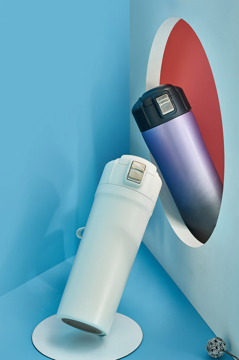 保温杯女学生简约便携水杯儿童水杯车载杯子abs外壳gu瓷内胆知性白