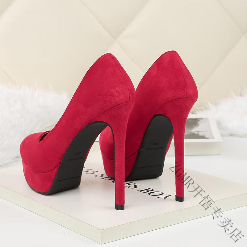 zgmr大码cd性感夜店伪娘反串情趣高跟鞋女欧美绒面防水台高跟鞋细跟单
