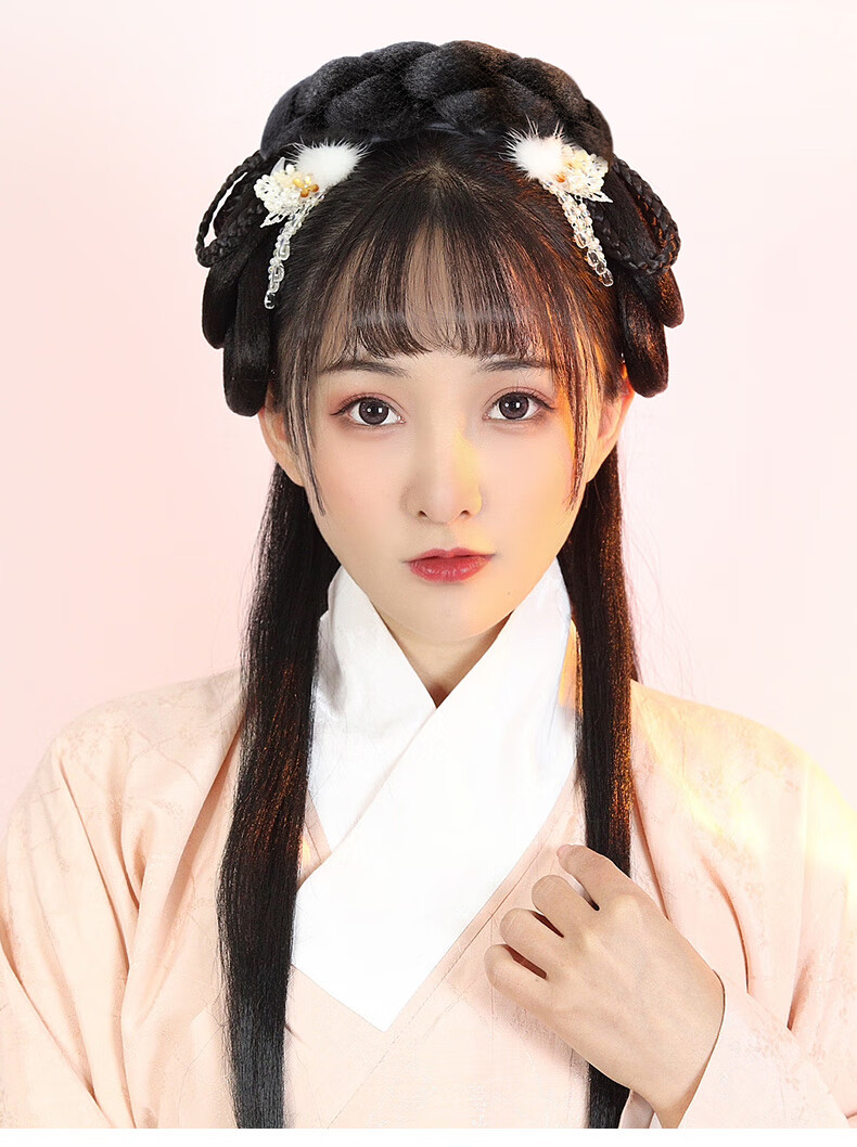 汉服假发一体式发箍懒人头饰古装盘发发型造型发髻头发发包古风俏皮款