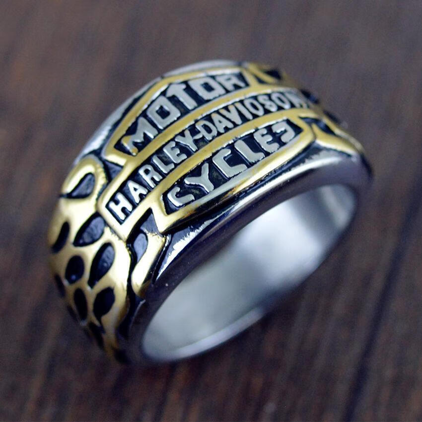 fazu法族潮牌复古个性霸气哈雷盾牌钛钢男士朋克戒指嘻哈街头潮人指环