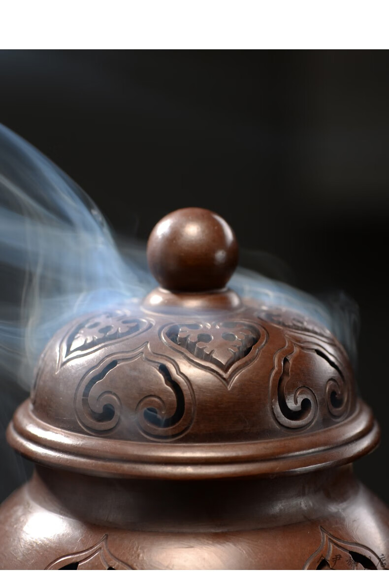 苏工铜香炉纯铜五足炉紫铜檀香炉家用室内禅意盘香沉香熏香炉 錾刻炉