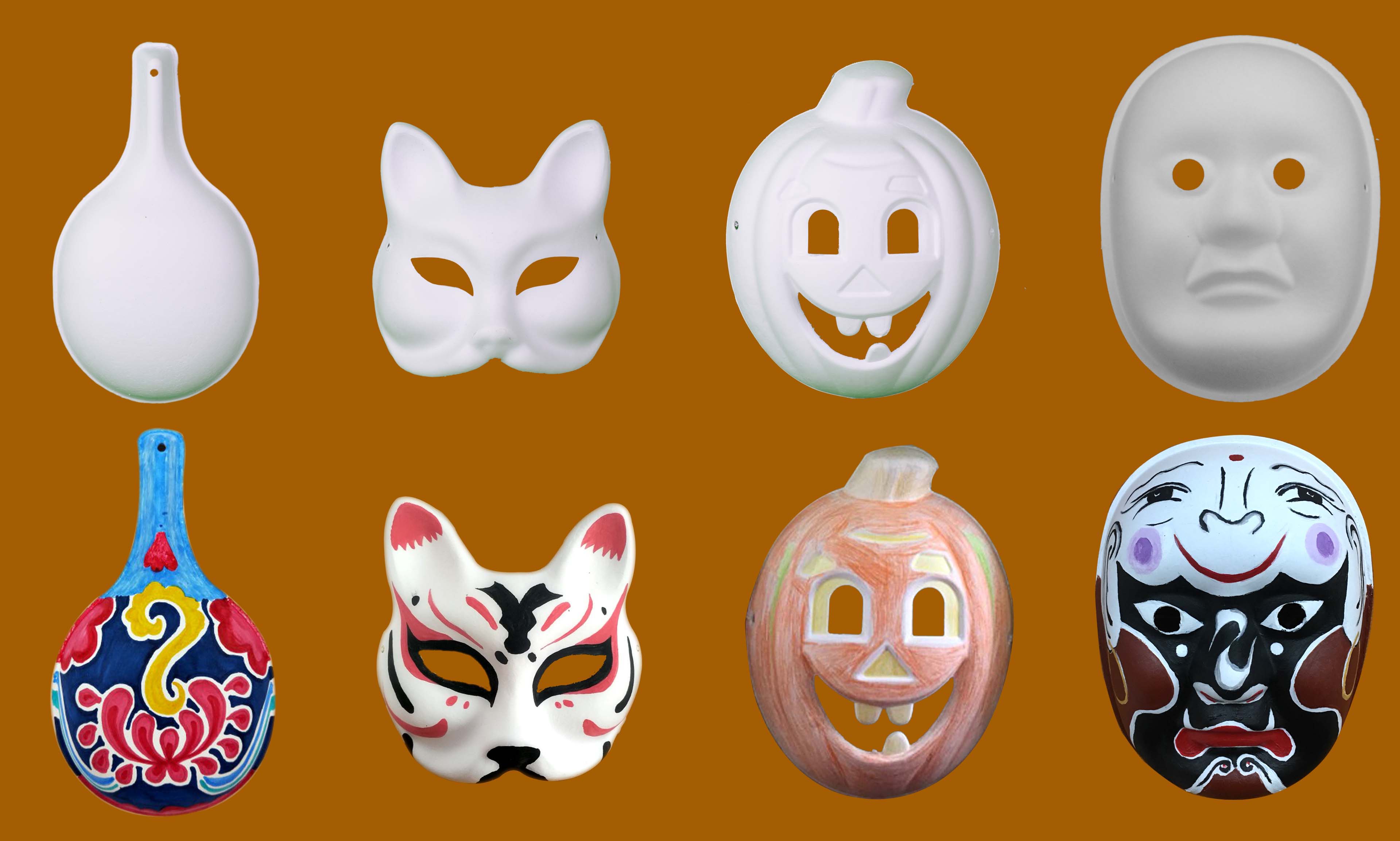 可狄kedi儿童diy绘画手工涂鸦材料白色马勺狐狸面具京剧手绘纸浆空白