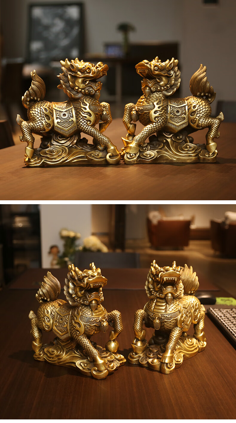 赞璐桐 轻奢高端 纯铜麒麟摆件一对家居装饰品客厅办公室玄关电视柜