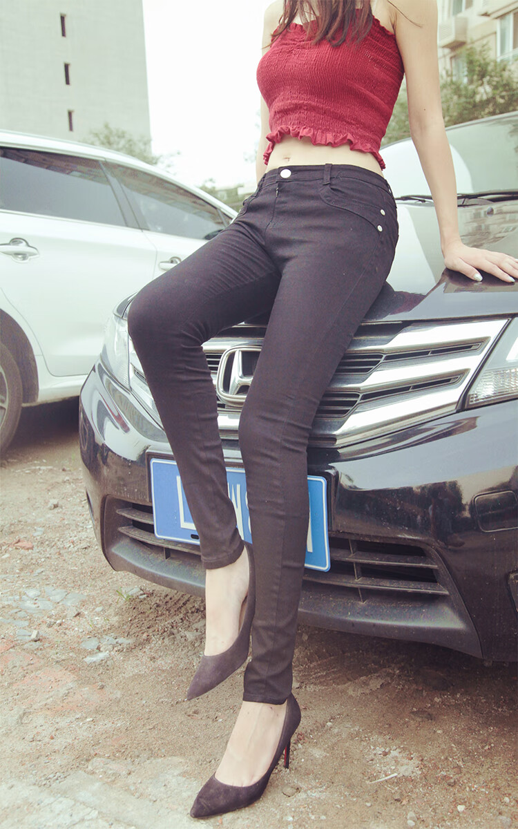 开档牛仔裤隐形拉链开裆户外情侣约会方便紧身裤全拉链裤女士 白色