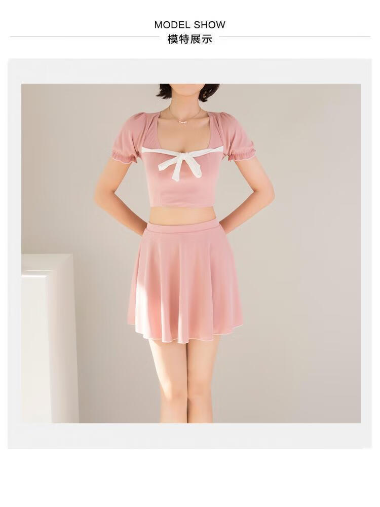 裙式保守学生jk风至服泳装韩国ins仙泡温泉服 8275粉色【分体两件套】
