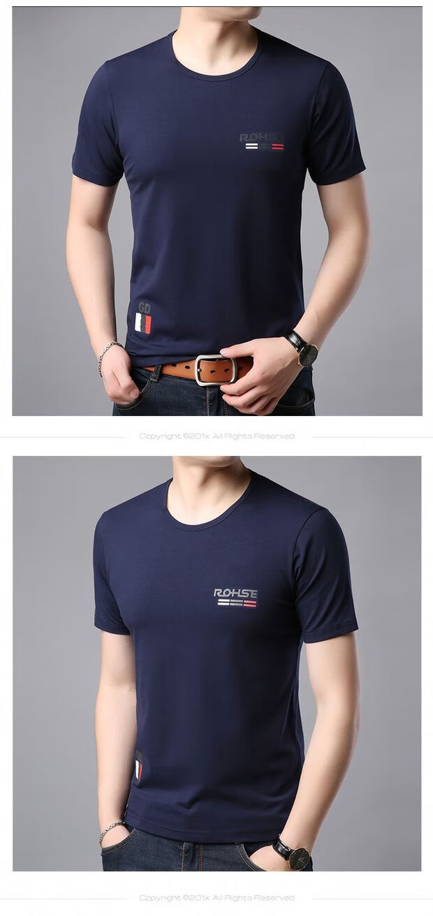 中性风修身青年男士打底衫字母圆领半截袖夏季棉质t恤男装8107黑色