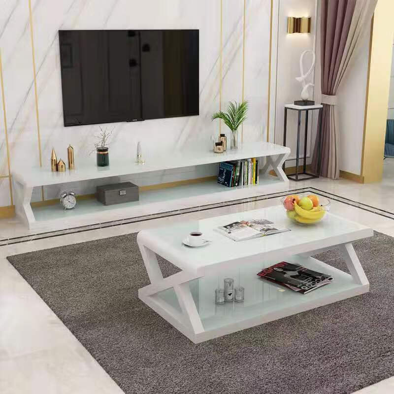 电视柜客厅新款仿大理石电视柜茶几组合现代小户型钢化玻璃欧式全白xk