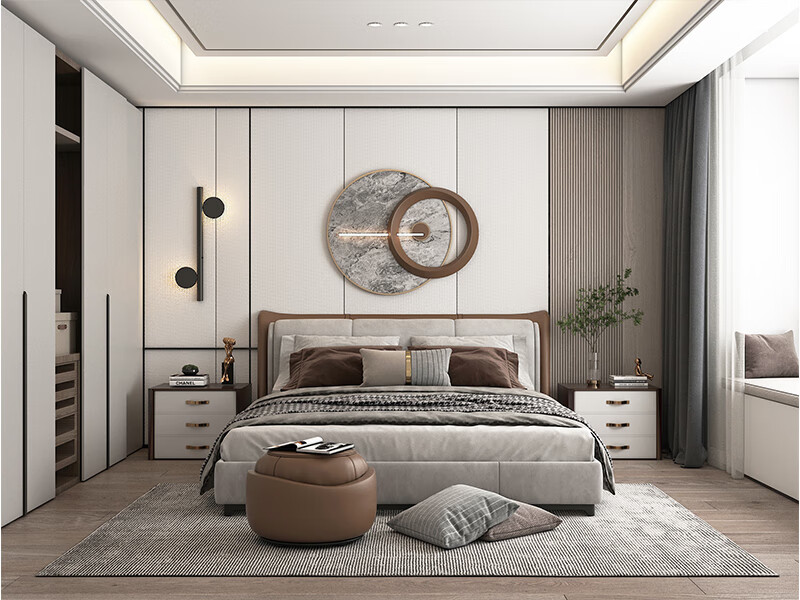 主卧新中式卧室挂饰主卧墙壁装饰挂件金属轻奢墙饰创意床头背景墙壁饰