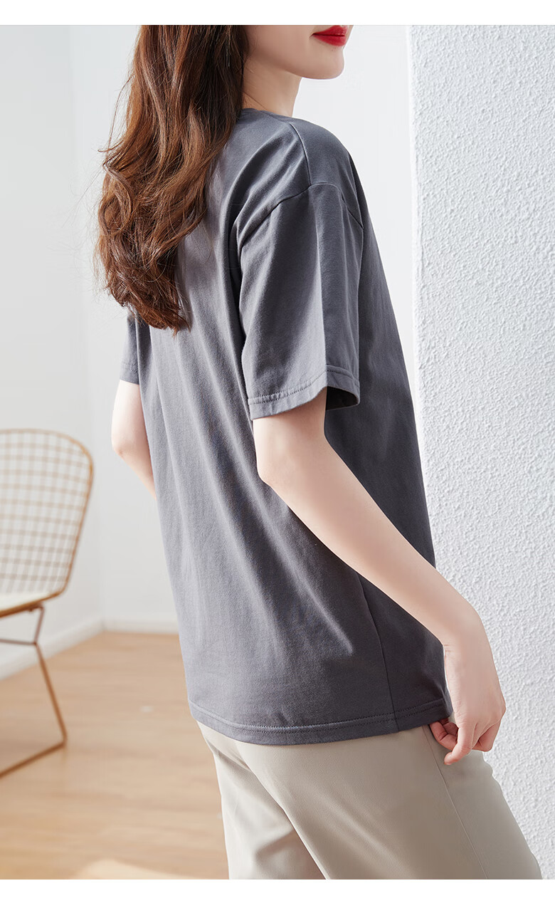 杂志风印花短袖2022新款短袖女款t恤青灰色m