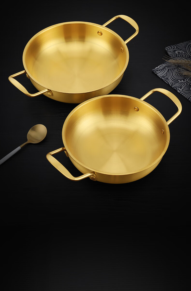 不锈钢金色拉面锅金色韩式不锈钢汤锅双耳电磁炉小煮锅家用宿舍韩式