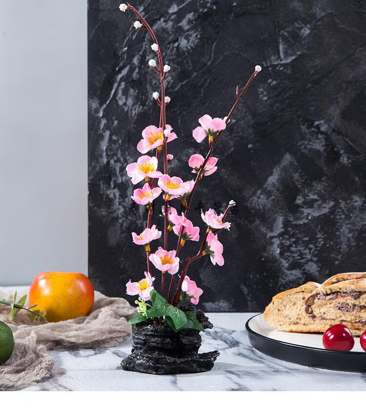 酒店餐厅刺身拼盘菜品盘饰摆盘装饰花草创意小摆件围边点缀花石头梅花