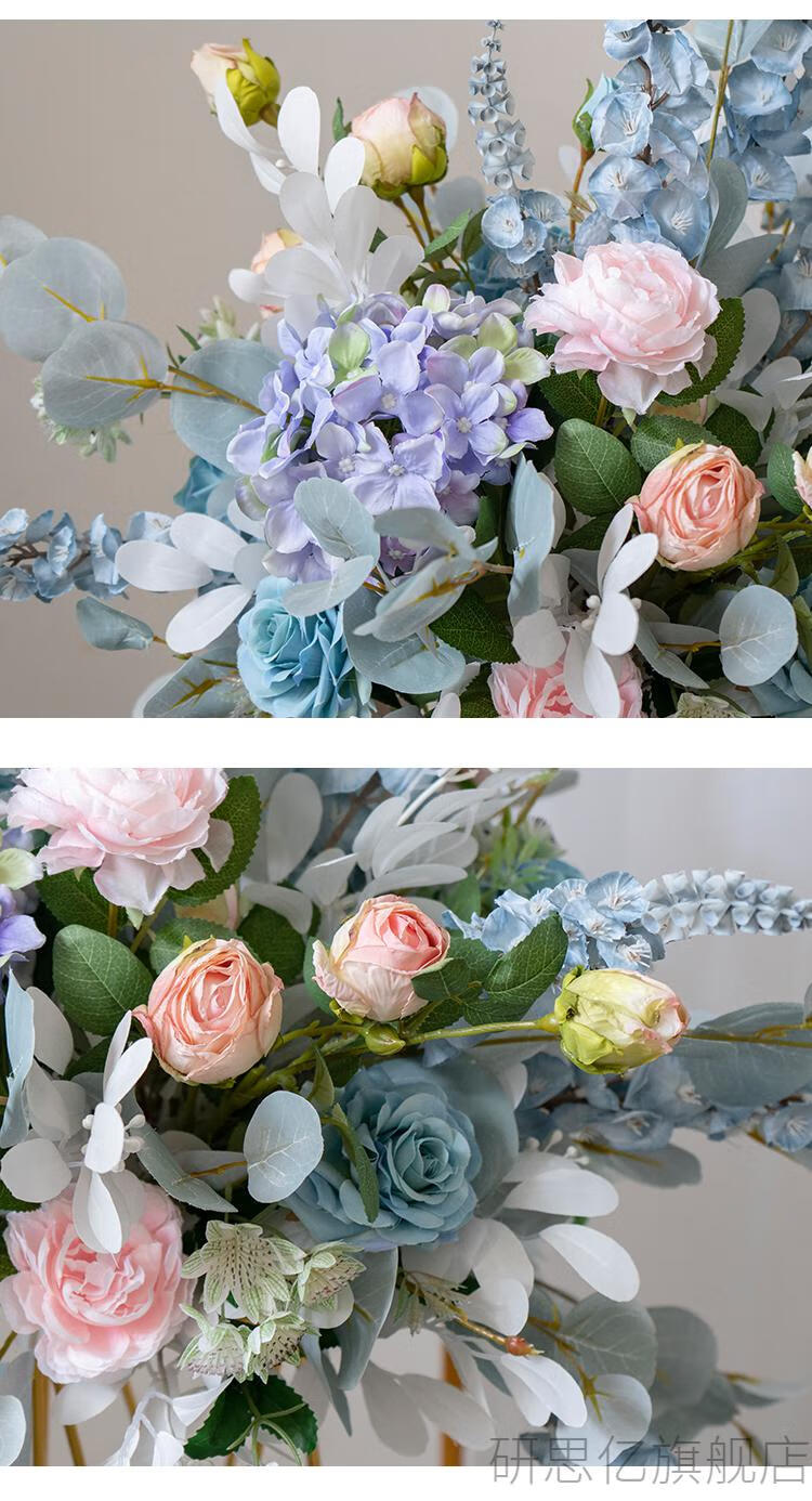 婚庆仿真花拱门蓝色系场景仿真花绢花布置婚庆金属拱门架子橱窗装饰