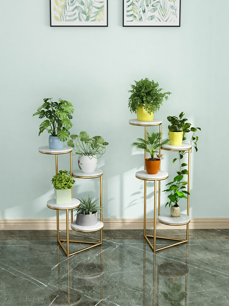 北欧轻奢铁艺大理石转角三角形花架子室内客厅阳台简约落地奥瑞利安