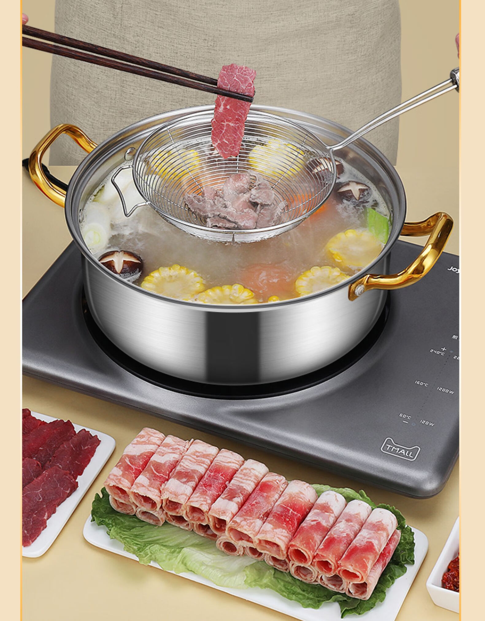 304不锈钢火锅锅家用电池炉专用火锅盆涮锅复底汤锅大容量清汤锅特厚