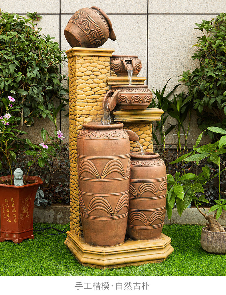 轻奢高端户外流水喷泉生才摆件陶罐阳台庭院花园落地循环水池景观会所