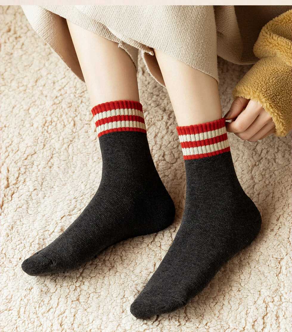 优选好货5双装毛圈袜子女中筒秋冬加绒加厚堆堆袜保暖毛巾袜居家睡眠