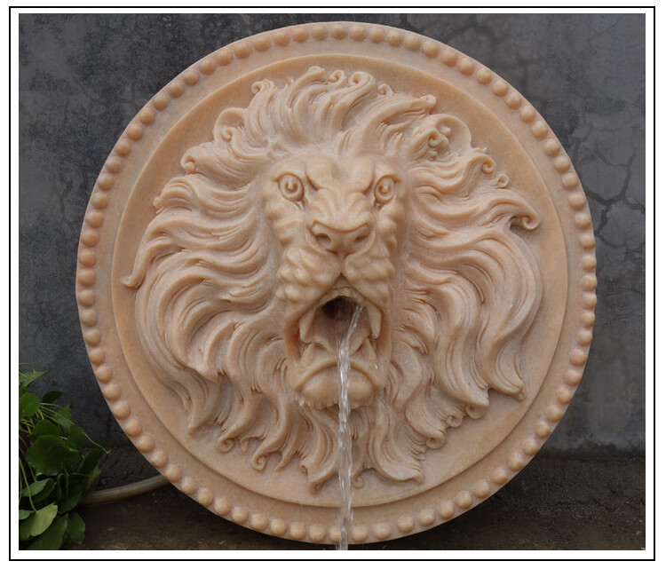 石雕喷水景观墙壁挂件晚霞红吐水兽头别墅鱼池出水口龙喷泉 直径40