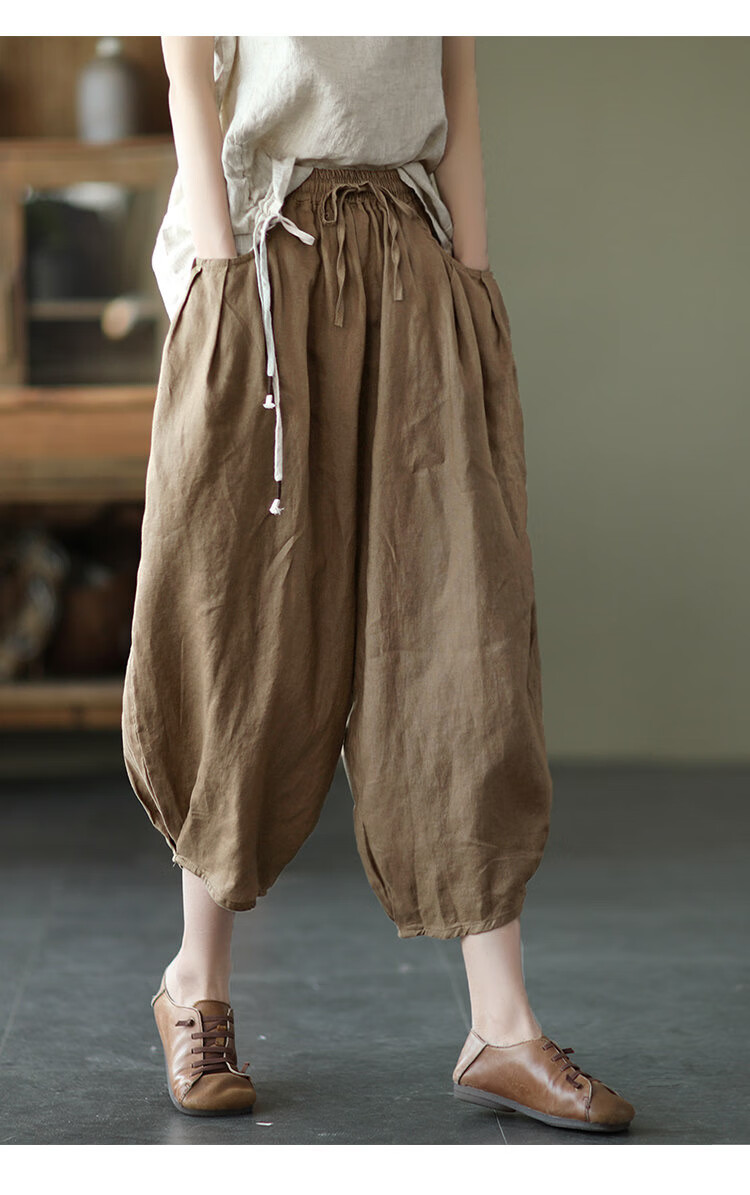 夏天女士灯笼裤加肥加大复古亚麻显瘦宽松休闲萝卜裤女裤夏季大号码