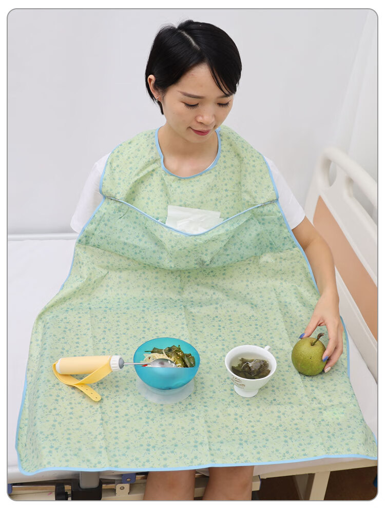 老人吃饭用的围兜围裙大人防水防漏青少年人口水巾大号围嘴饭兜 蓝色