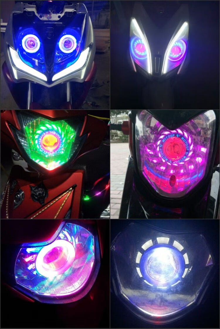 摩托车电动车led改装前大灯泡鬼火小龟天使眼恶魔眼亮爆闪彩灯三天使