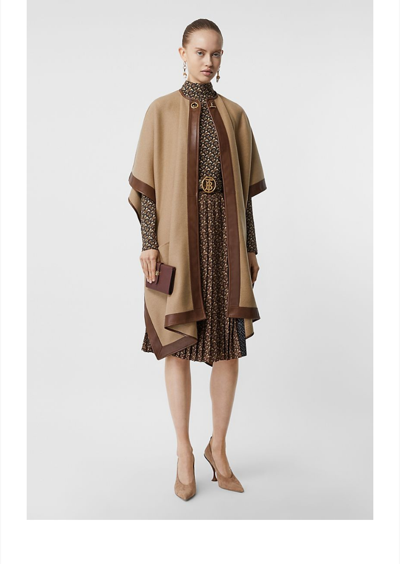 女士 羔羊皮装饰双面羊绒披肩 80236621 驼色-xs/s 品牌: 巴宝莉