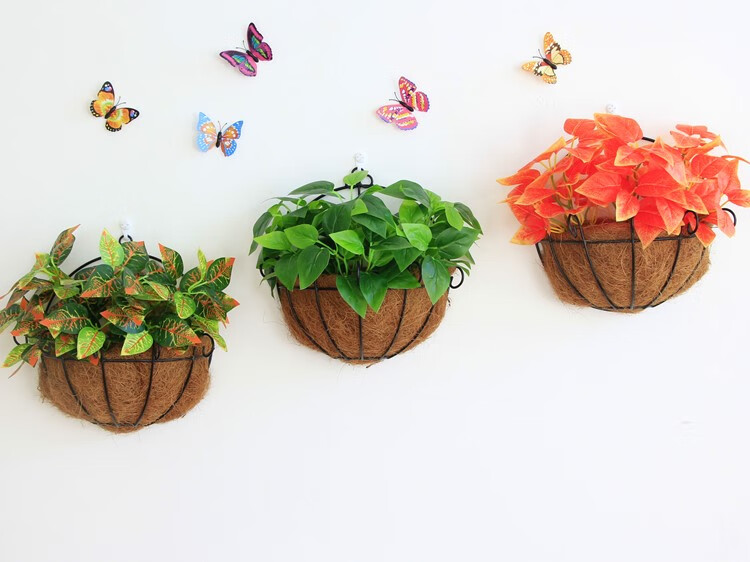 饭店墙壁挂件 墙上装饰品花草饭店墙面绿植挂墙壁花篮壁饰假花客厅