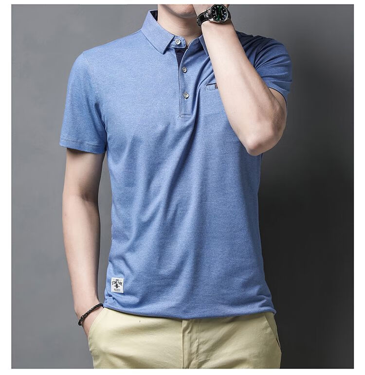 花花公子品牌polo衫男夏季冰丝短袖有带兜真口袋翻领夏装上衣服8312