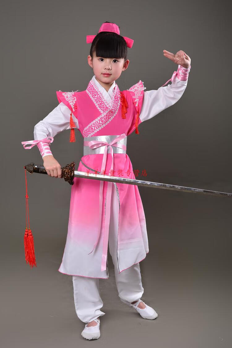 汉服男童儿童古装汉服女童武术服装学生节日表演出服装 红色 100cm