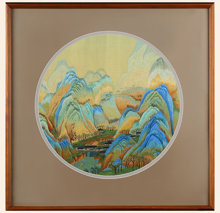千里江山图苏绣成品挂画山水画客厅沙发墙书房办公室装饰画纯手绣入户