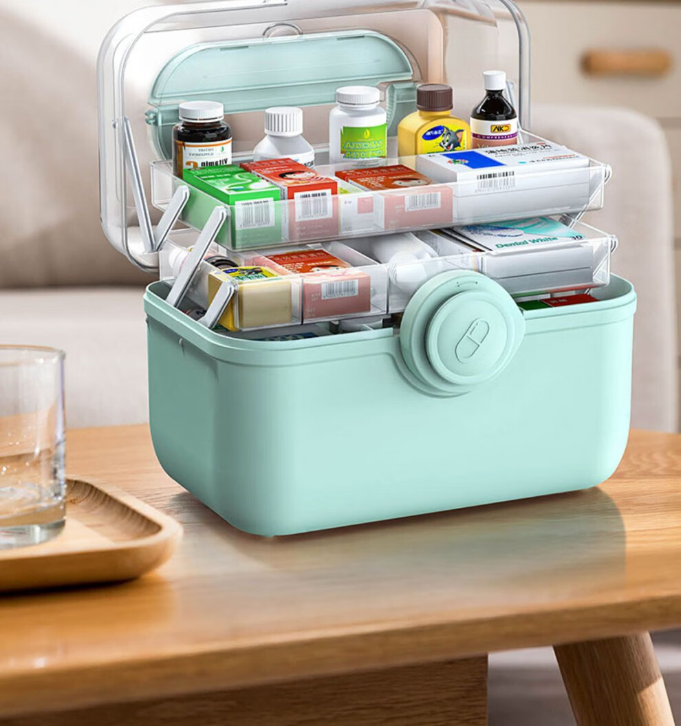 药箱家庭装家用医药箱药物药品收纳盒箱多功能医用箱子大容量中号浅杉