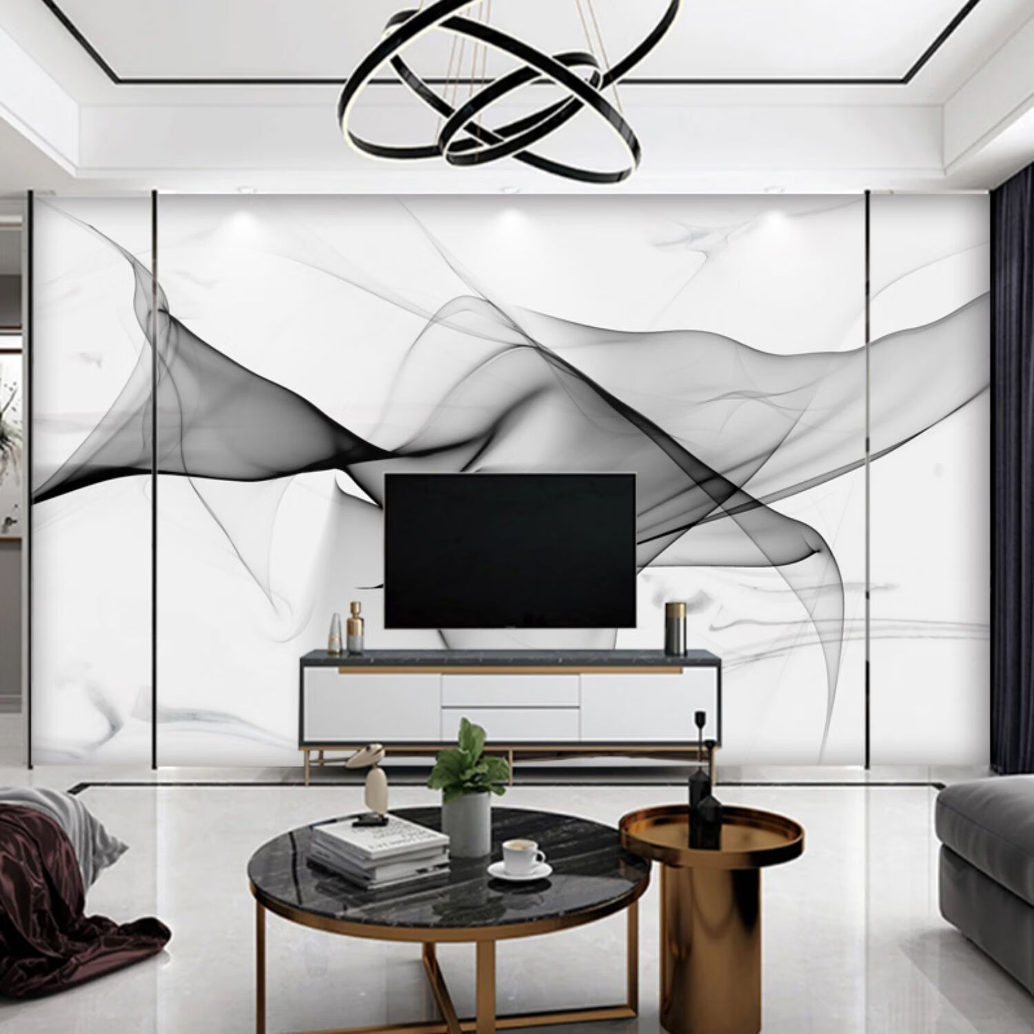 壁布电视背景墙壁纸2021年新款客厅影视墙纸轻奢壁画仿大理石墙布图1