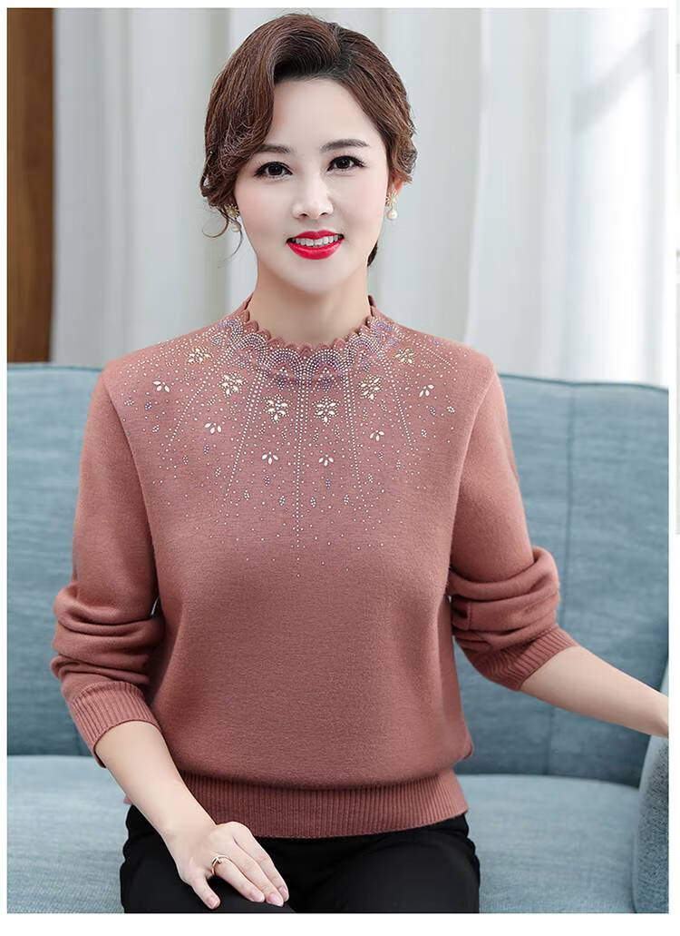 浪莎加绒毛衣中年女中老年人上衣秋冬季中年妇女妈妈装显瘦加厚女士