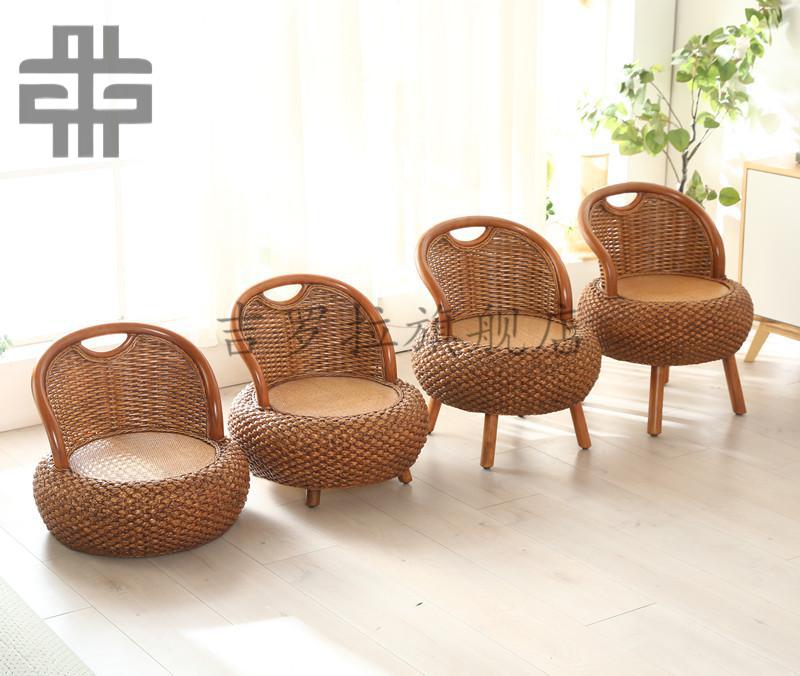 雄魄竹编藤椅榻榻米藤椅阳台座椅靠背家用圆凳矮凳藤编坐凳椅子田园