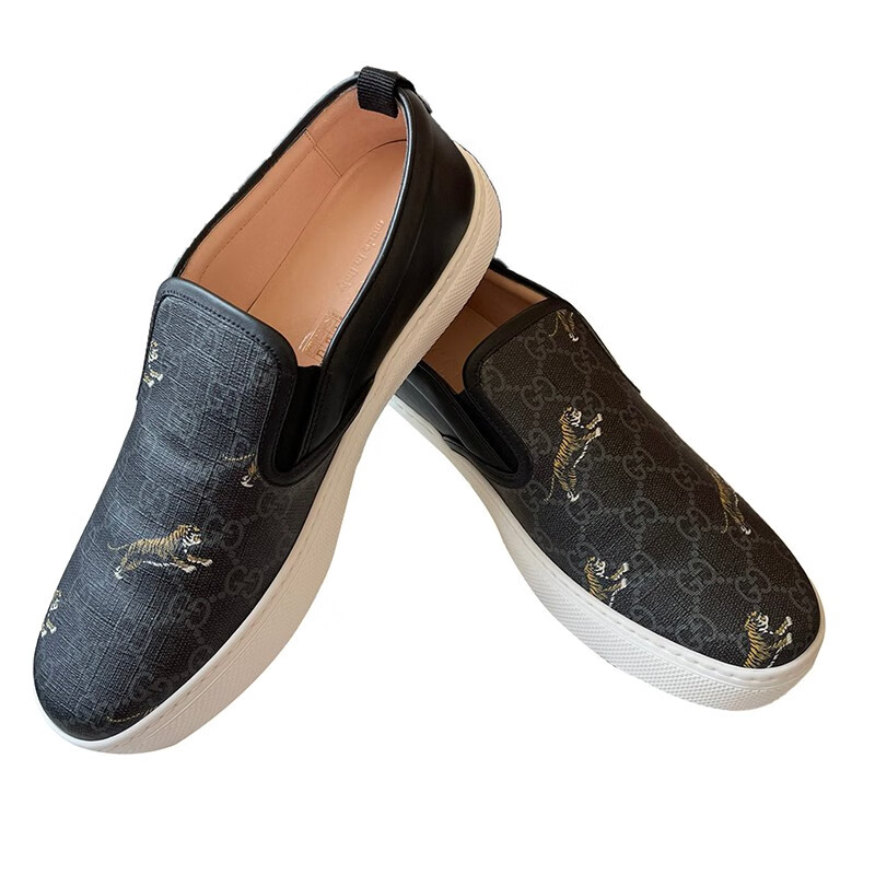 gucci古驰gucci古驰男鞋老虎印花一脚蹬休闲鞋ak礼物黑色系英码55