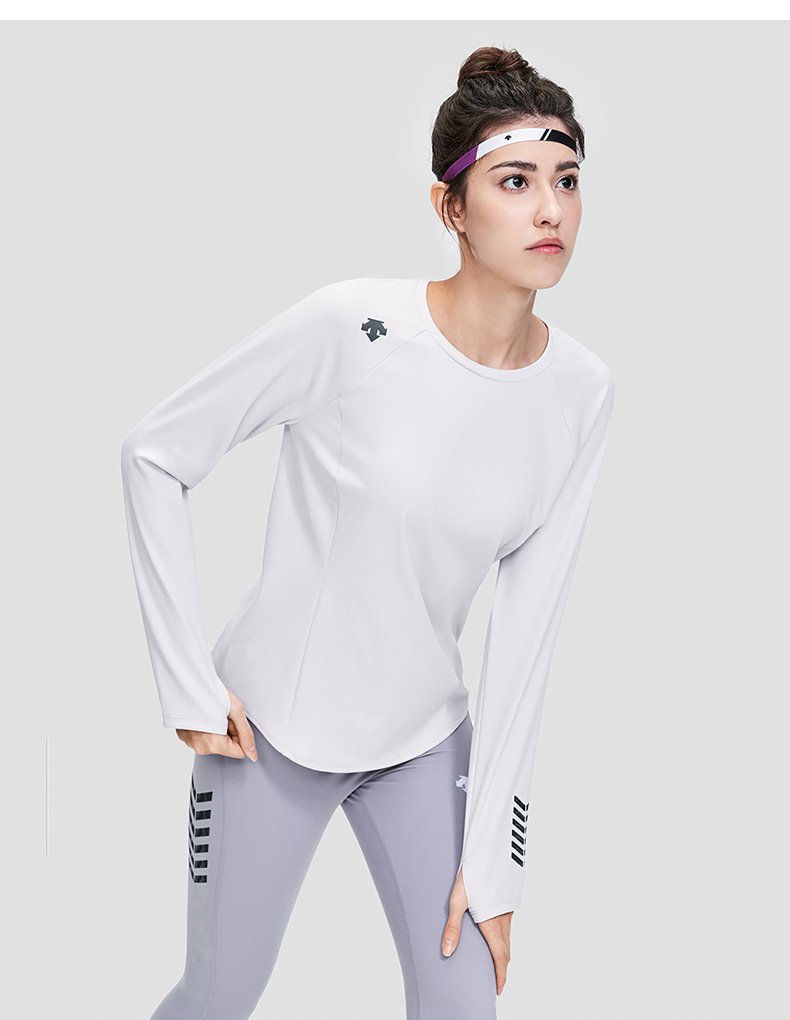 descente迪桑特跑步女子针织长袖t恤春季新款运动套头衫d2132rtl02lv