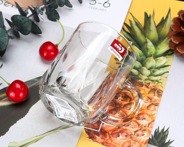 德力玻璃杯德力青苹果个性把杯家用玻璃杯泡茶杯子带把啤酒杯茶室水杯