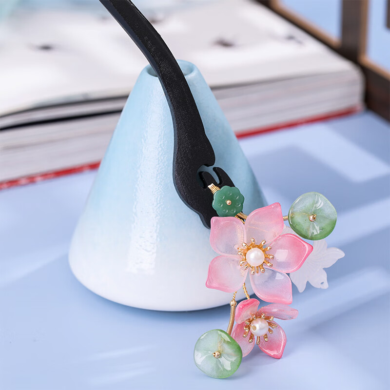 木簪古风盘发荷花发簪仙气荷叶发钗古典旗袍配饰古装发饰汉服头饰 荷