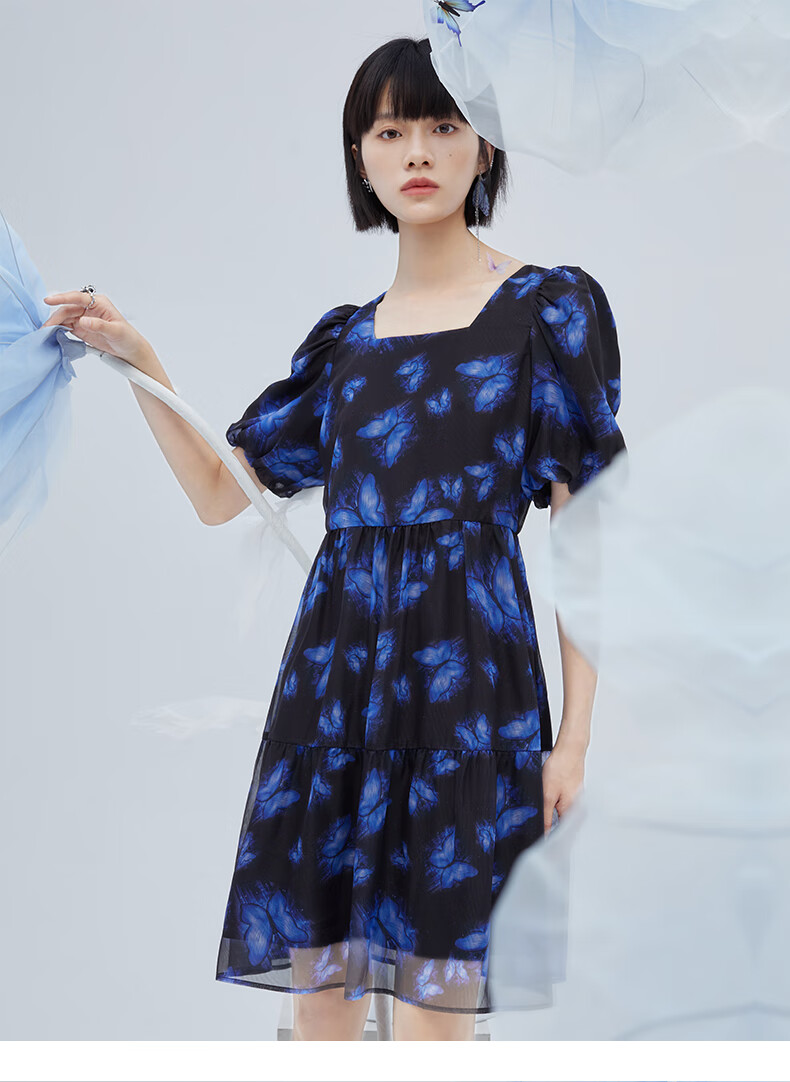 425蝴蝶系列新品艾莱依连衣裙2022新款女春夏甜美夏装通勤女装小众