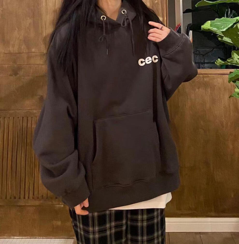 chancechance连帽卫衣韩国cec加绒帽衫宽松男女情侣同款外套 浅灰色 s