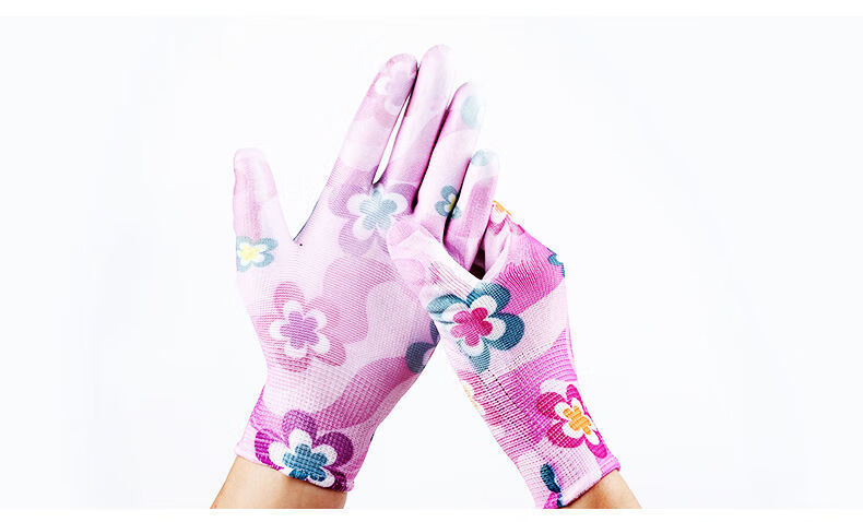 花盆新年上新橡胶手套劳保耐磨花色涂掌带胶手套防晒薄款尼龙女工作