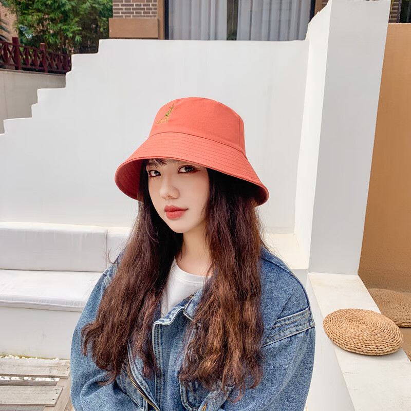 2020年夏季新款渔夫帽渔夫帽女双面戴刺绣字母文艺日系遮阳帽子春色盆