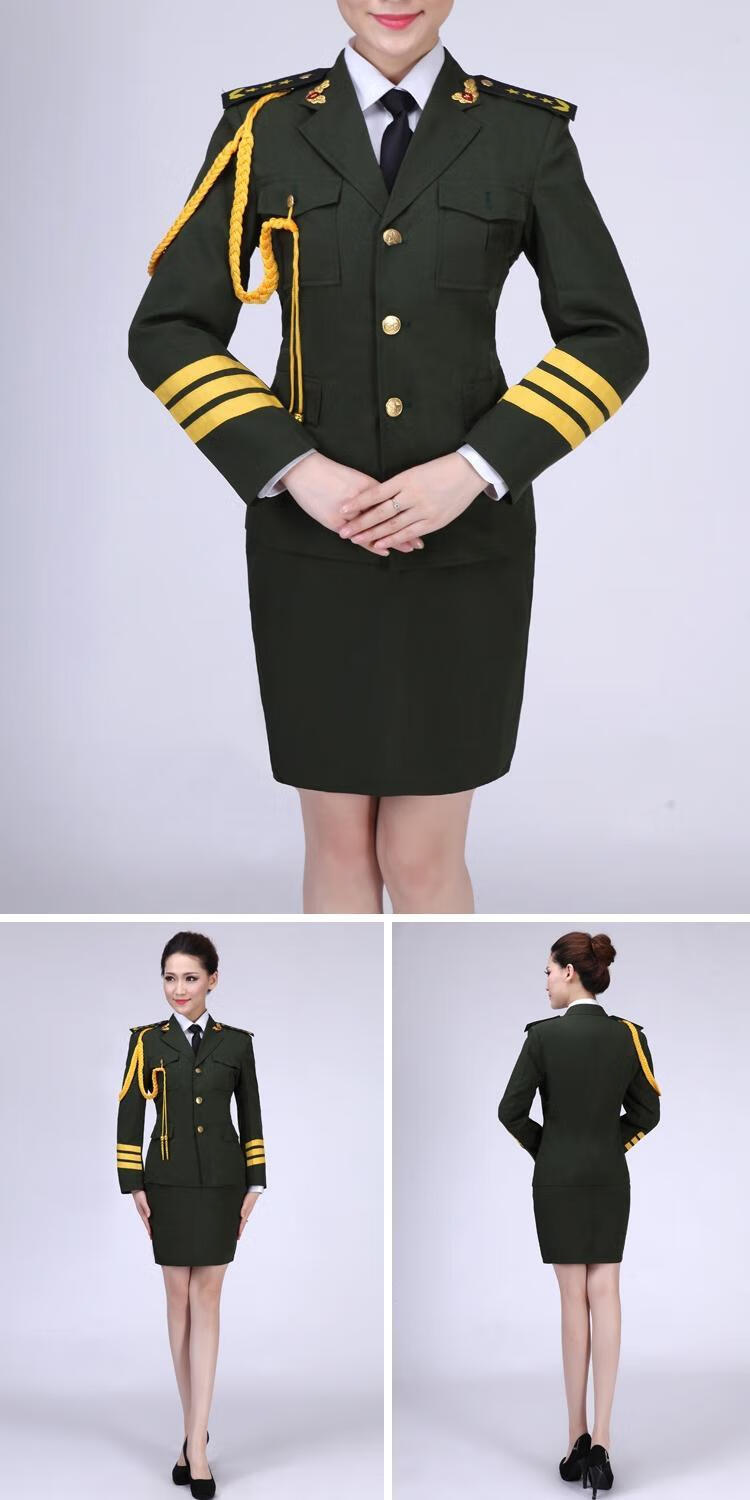 升旗仪式礼服学生套装三军升旗手军鼓乐队海军女 绿色裙装 l(170尺码)