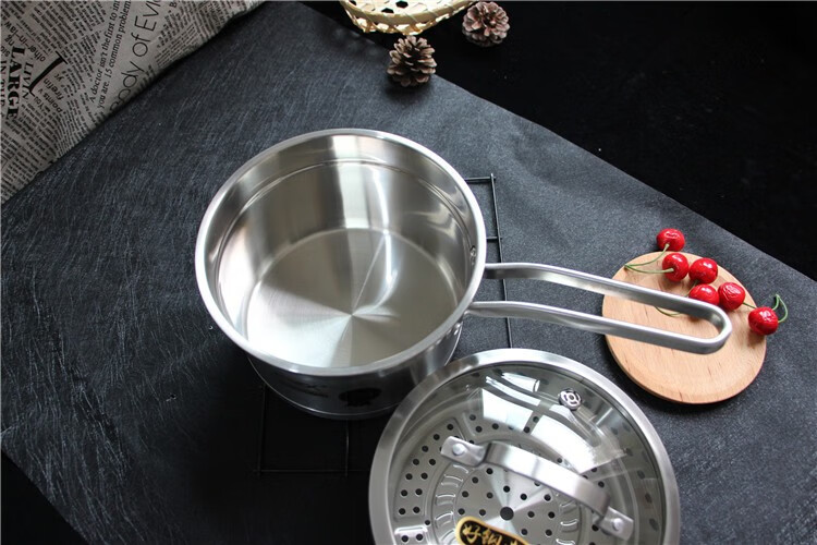 宝狮家用304不锈钢婴儿辅食小蒸锅单层迷你宝宝蒸煮锅加厚复底18cm带