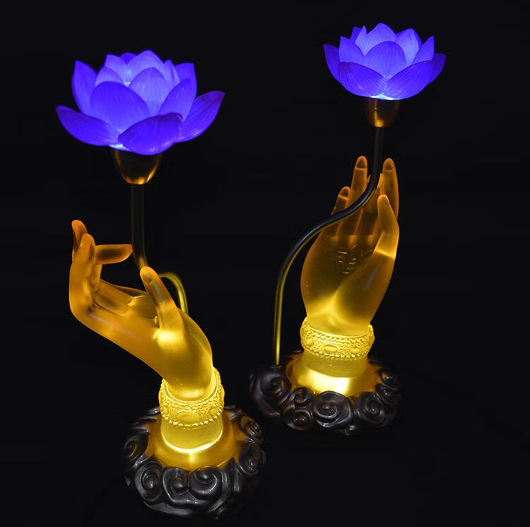 寺庙用的七彩莲花灯佛台灯供佛节能观音灯琉璃佛手长明灯佛前供花家用