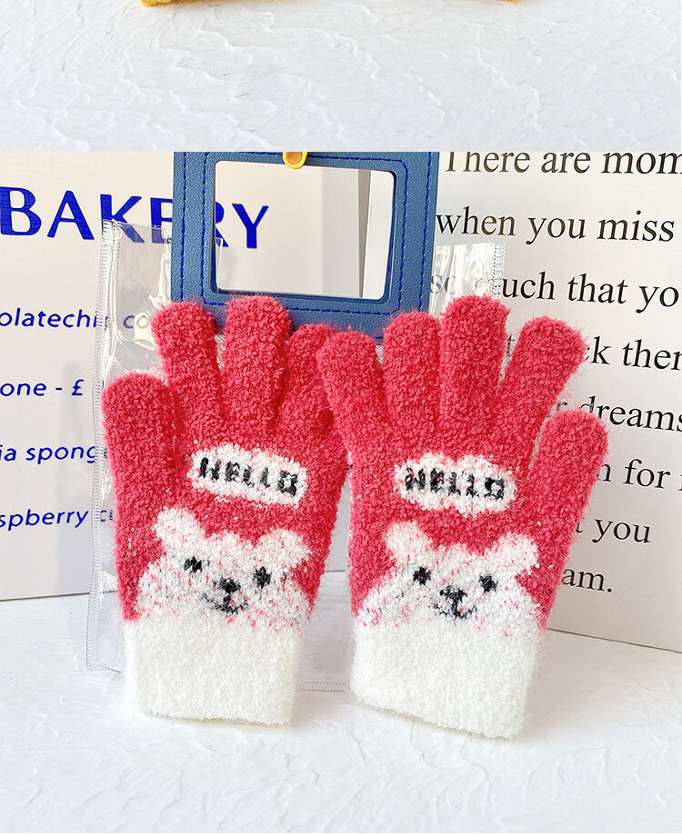 戴的卡通儿童手套冬季防寒小孩保暖分指手套幼儿园宝宝写字五指手套