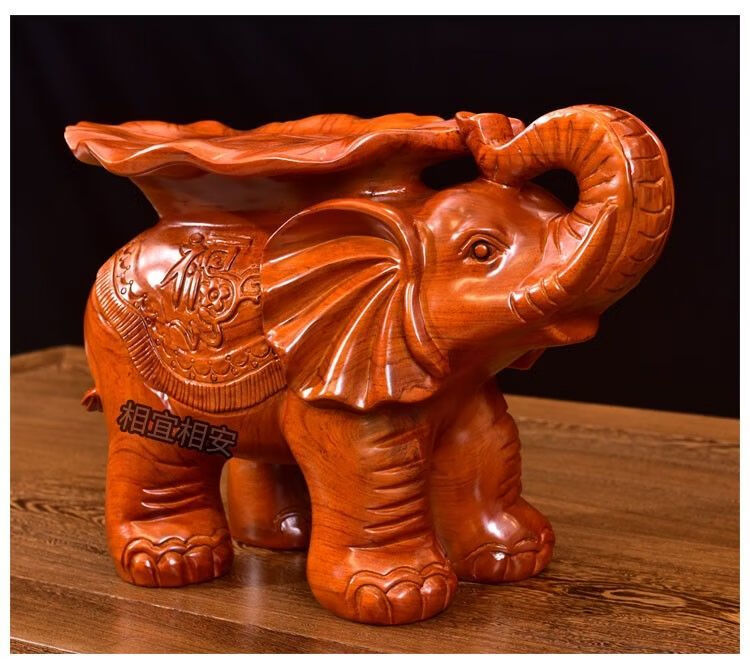 唐砖花梨木雕大象换鞋凳子中式客厅装饰红木大象摆件实木对象凳工艺品